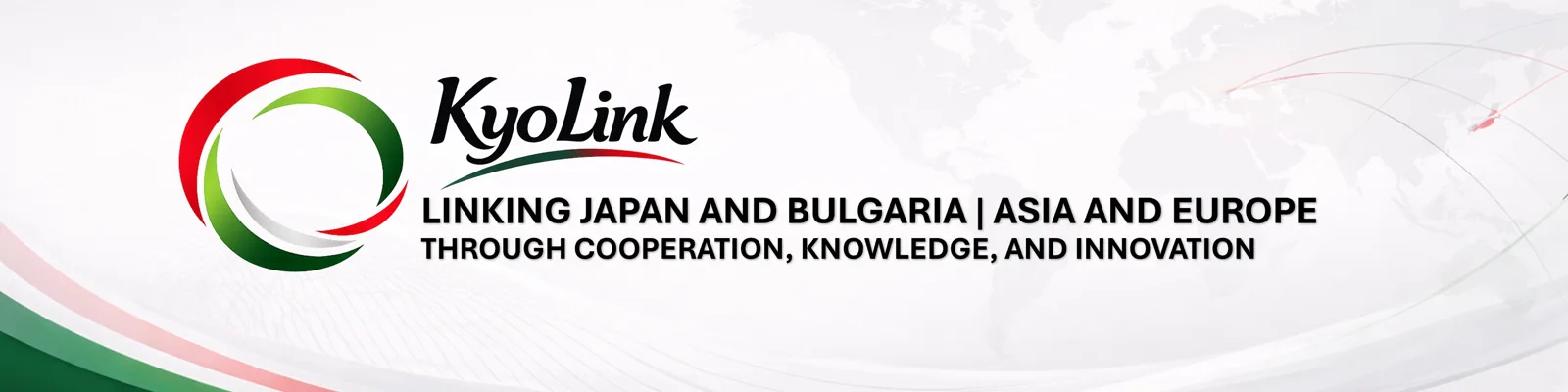 The KyoLink logo and the words: Linking Japan and Bulgaria, Asia and Europe, through cooperation, knowledge and innovation.
